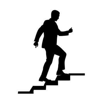 Man Silhouette Walking Up Stairs Progress Success Concept Isolated on White Background