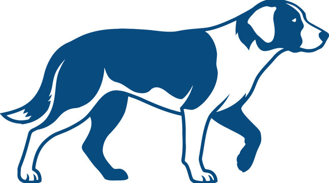 Walking Dog Illustration in Blue Color Scheme