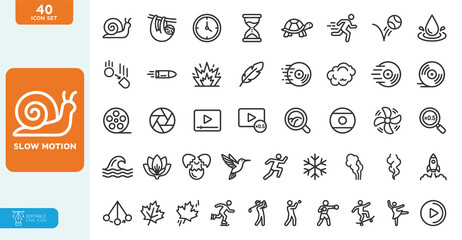 Slow Vector illustration Editable Icons set. Vector illustration in modern thin line style of speed-related icons: productivity, time, turtle, snail, and more. Isolated on a white background. © MstRatna