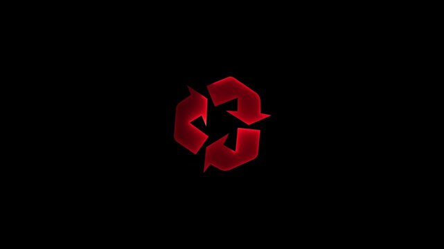 glowing neon Sustainable future symbolized by sleek, modern recycle icon representing environmental responsibility and eco-friendly practices symbol animation on a black background. 4kvideo 