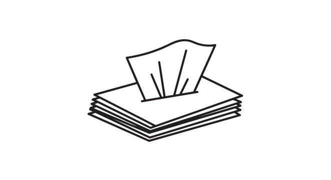 Hand drawn sketch of a stack of papers with one sheet slightly lifted isolated on white