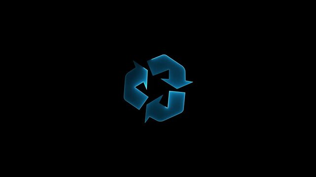 glowing neon Sustainable future symbolized by sleek, modern recycle icon representing environmental responsibility and eco-friendly practices symbol animation on a black background. 4kvideo 