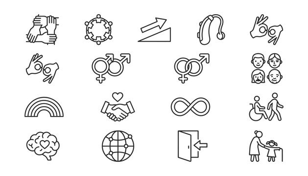 Set of diversity and inclusion line icons