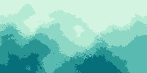 Vector illustration of an abstract mountain forest landscape on a grunge paper world map with a nature design featuring global continents and a painted sky © alllluuuu