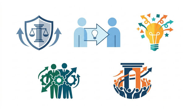 Business ethics and moral values abstract metaphor vector illustration set