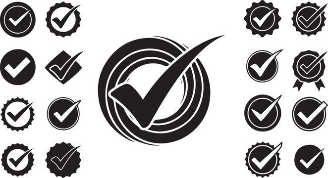 Collection of checkmark icons and verification symbols