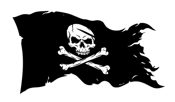 Vintage pirate flag vector illustration with skull crossbones nautical emblem