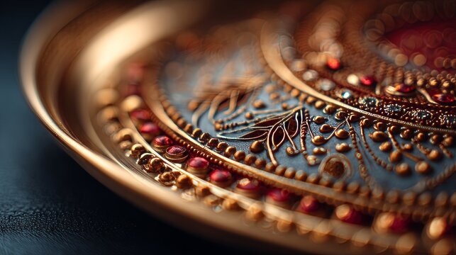 Ornate Karva Chauth Puja Plate with Intricate Design and Details