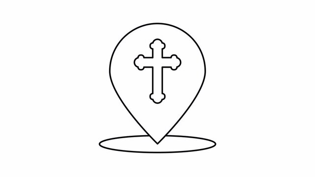 map christian cross icon animated . location a church vector animation