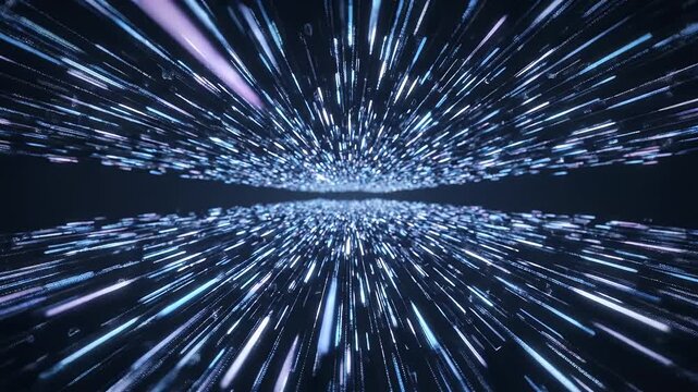 Abstract Parallel Digital Data Flow - A vibrant abstract background depicts numerous blue and white digital data streams flowing rapidly across parallel lines.
