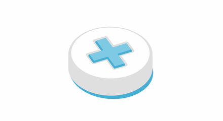 Fototapeta premium Minimalist blue and white isometric plus sign button isolated on a clean white background surface