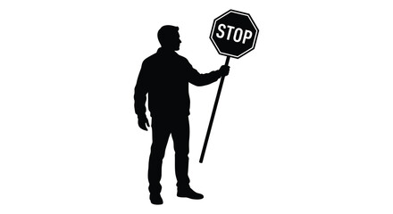 Man holding stop sign black silhouette high quality © Santa