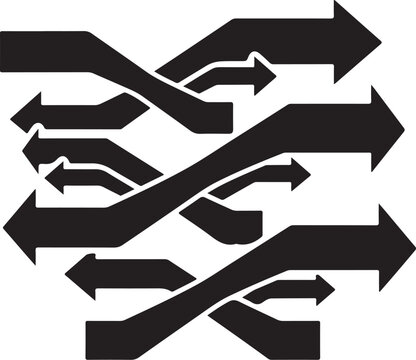 Multiple Black Arrows Pointing Different Directions Randomly