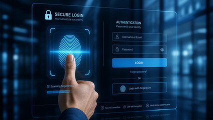 Fototapeta premium Digital secure login interface with fingerprint scanning and multifactor authentication options for enhanced security