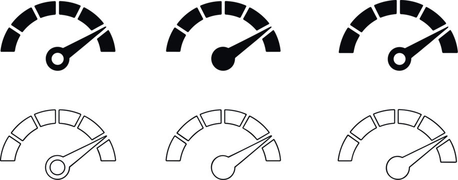 Speedometer and fuel gauge vector icons showing different levels