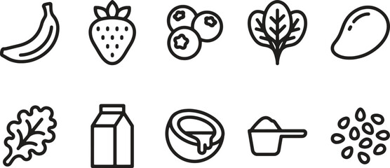 Black and white icons of fruit and healthy food © MUKTARANI