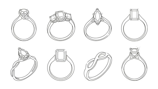 continuous line art A collection of elegant diamond rings.