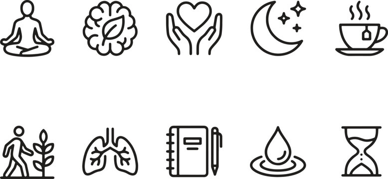 Black line icons for wellness and health