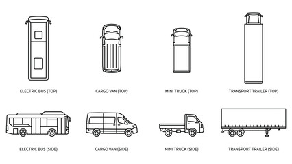 Top view vehicle set vector illustration side and top bus van truck trailer © Md Robin Hasan