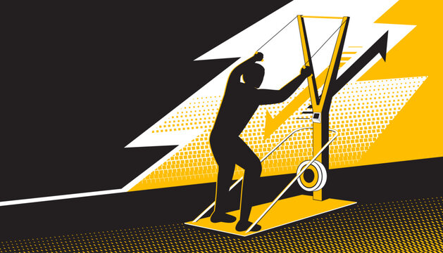 A silhouette of a man athlete exercising on a ski erg for Hyrox functional training.