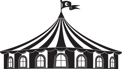 Black and white striped circus tent with triangular flag on also transparent background, triangle flag © MeJaMa