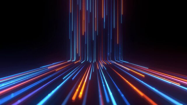Abstract light paths converging and accelerating through a digital void symbolizing global connectivity and high-speed fiber optic networks