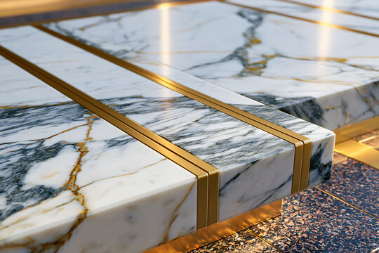 Luxury white Calacatta marble with integrated brass metal.
