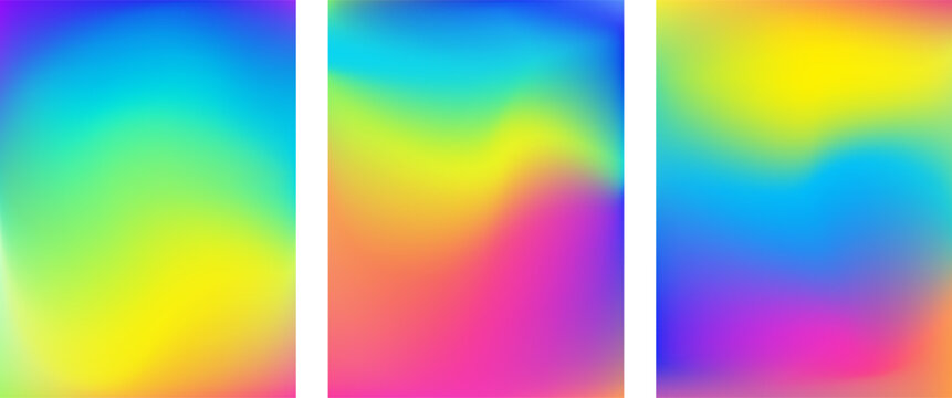 Heat map thermal gradient bg set. Abstract thermography texture, RGB infrared spectrum colors. Vector temperature scan. Psychedelic aurora rainbow data vision, digital sensor technology, vapor haze bg