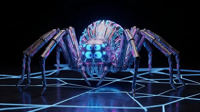 Cybernetic spider robot on digital web