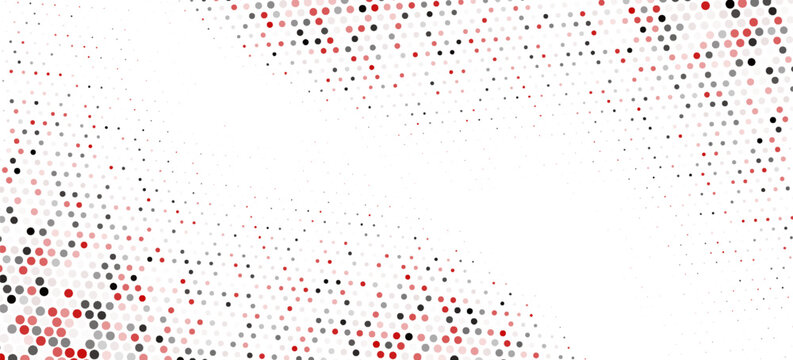 Monochrome dotted background showing random geometric dot elements, soft abstract particle texture, modern grey and red circle pattern, minimal clean wallpaper design with stylish halftone effect.