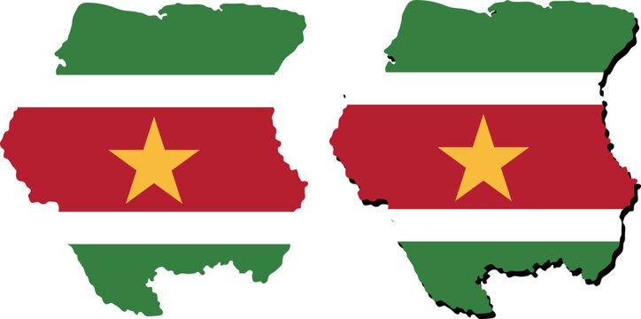 Map of suriname with national flag isolated on white background