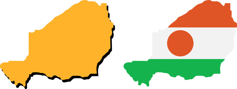 Map of niger with and without flag isolated on white background
