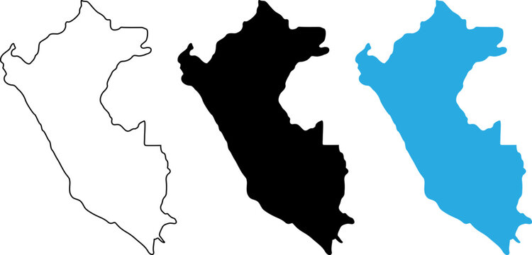Map of peru in three different styles isolated on white background