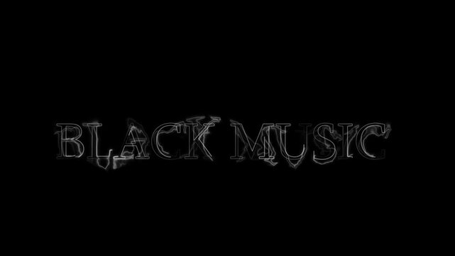 Black music text animation motion video with flowing smoky haze effect on dark backdrop, creating mysterious and atmospheric visual for various media projects and artistic presentations.