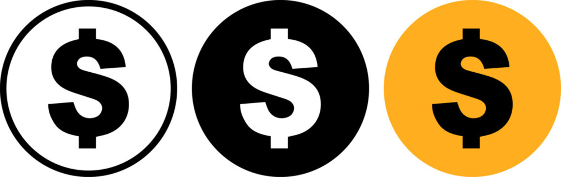 Set of three dollar sign icons in different styles