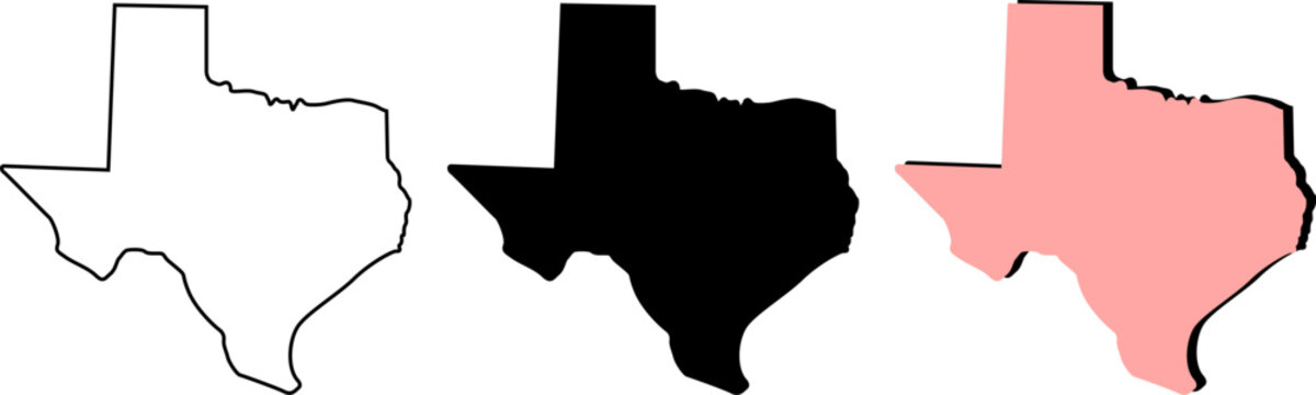 Set of texas state map outlines isolated on white background