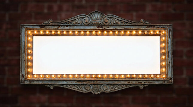 Marquee Light Sign Frame on Brick Wall Vintage Background