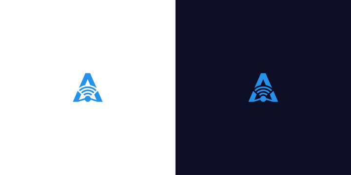 Abstract letter A logo design with Wi-Fi and star symbols, representing connectivity and innovation in technology and communication