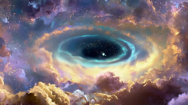 Starry sky shows swirling colors and a dark center with a cosmic feel during a clear night in outer space