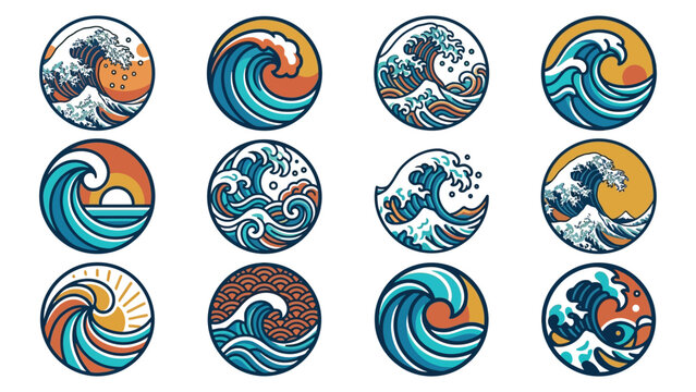 Vibrant wave pattern designs in orange blue.