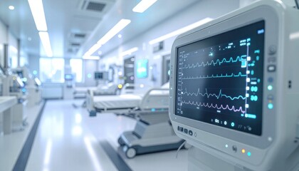 Fototapeta premium Futuristic medical interface with digital heart monitor and ai analytics