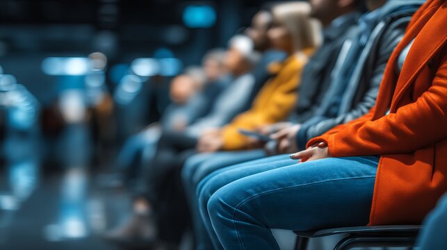 Diverse Candidates Seated in Waiting Area with Varied Expressions