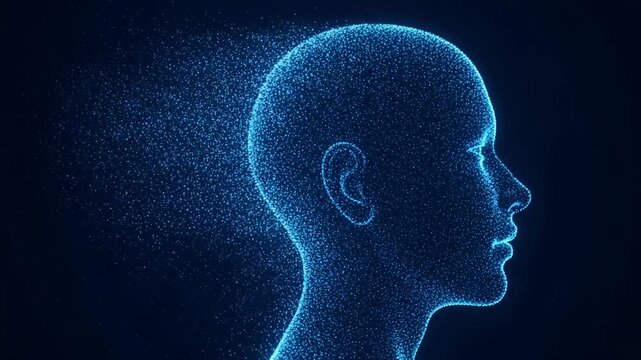 Digital human head made of particles
