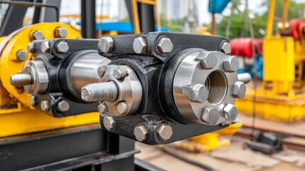 Obraz premium Closeup View of Pumpjack Arm Connection Points with Detailed Visi