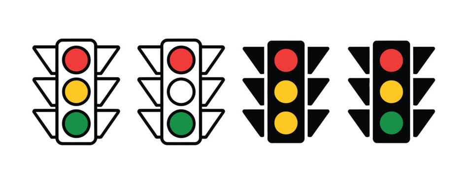 Traffic light icon set vector collection with stoplight signals, traffic control symbols, and road safety indicators for transportation and navigation design projects