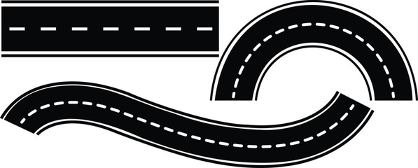 Fototapeta premium Black asphalt road segments with white dashed lines on white background highway street lane