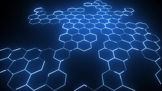 Hexagonal grid network, digital connection, science background, abstract technology.