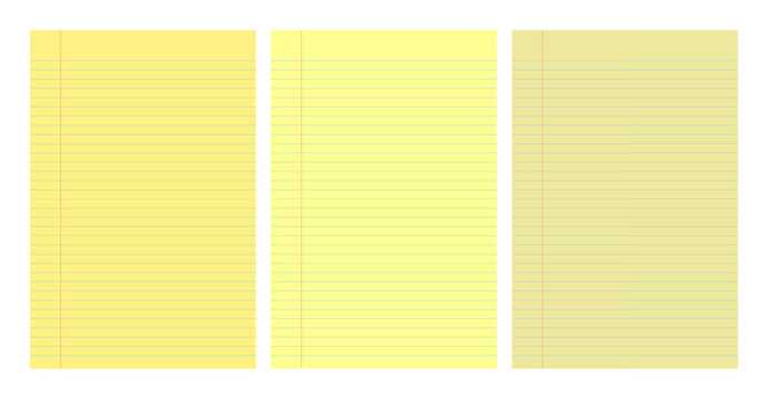 Set of yellow legal pad pages with lined designs