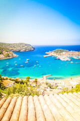 Obraz premium view of Port Soller harbour clear water, Mallorca at summer, Spain