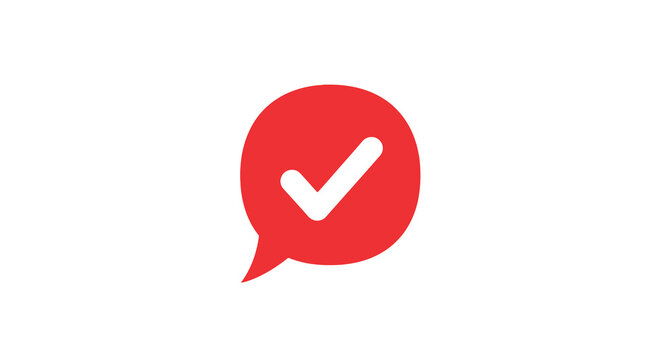 Speech bubble with checkmark icon red flat vector illustration